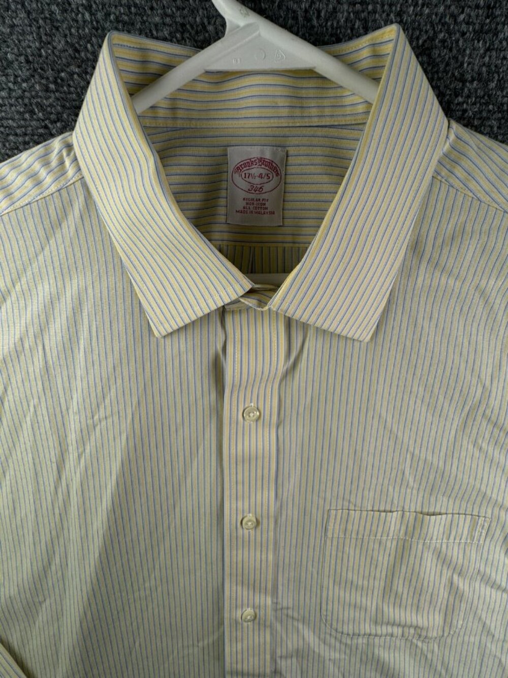 Brooks Brothers Cotton Long Sleeve Button Up Shirt Yellow Striped 17.5 34/35 Reg
